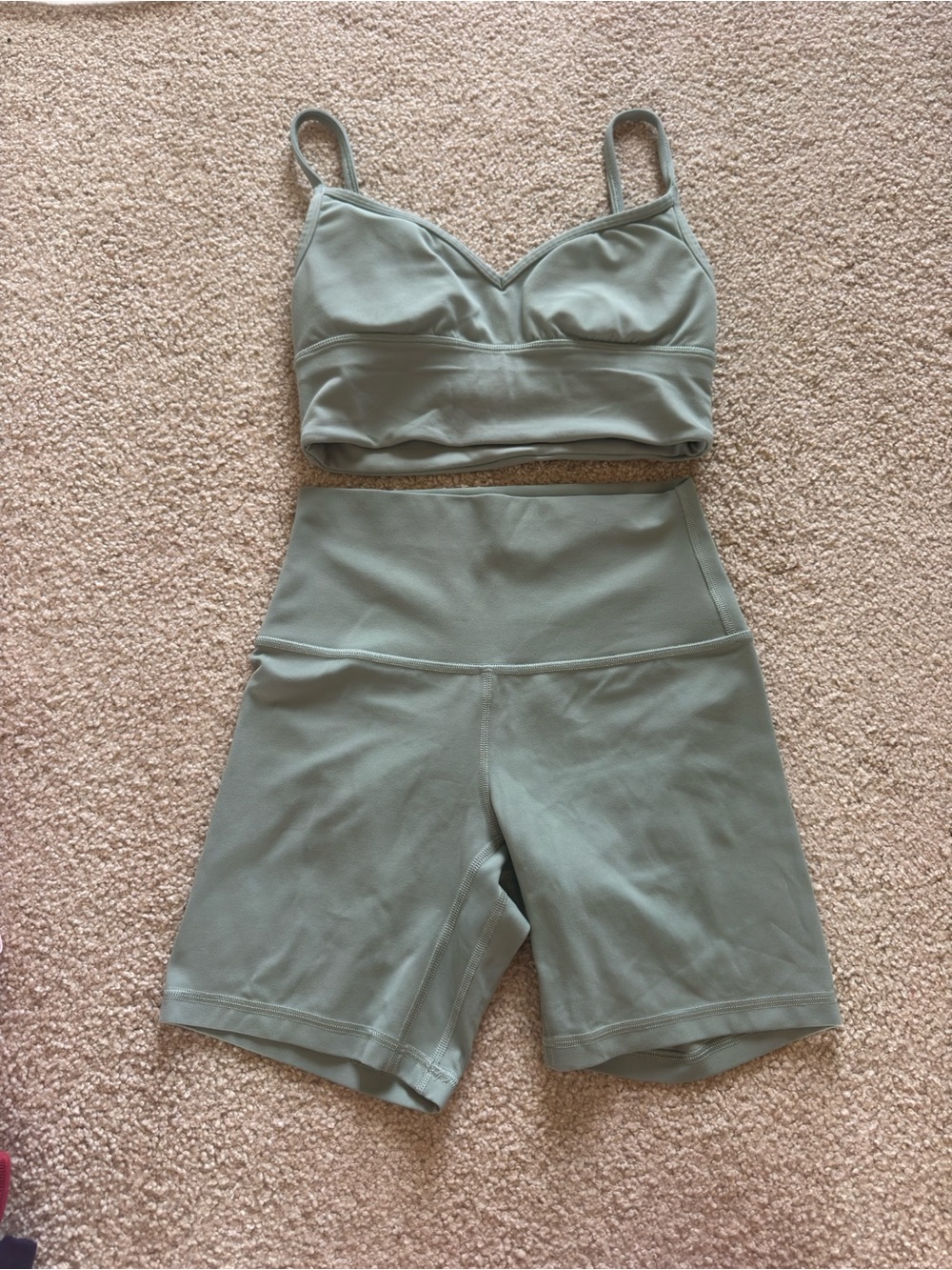 lululemon athletica Sage Green Supportive Bralette & High-Waist Biker Shorts